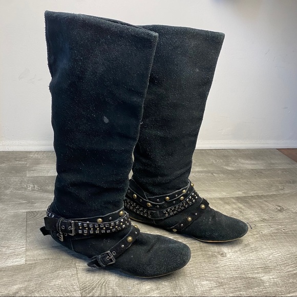 Bakers black tall suede riding boots studded ankle - Picture 2 of 8